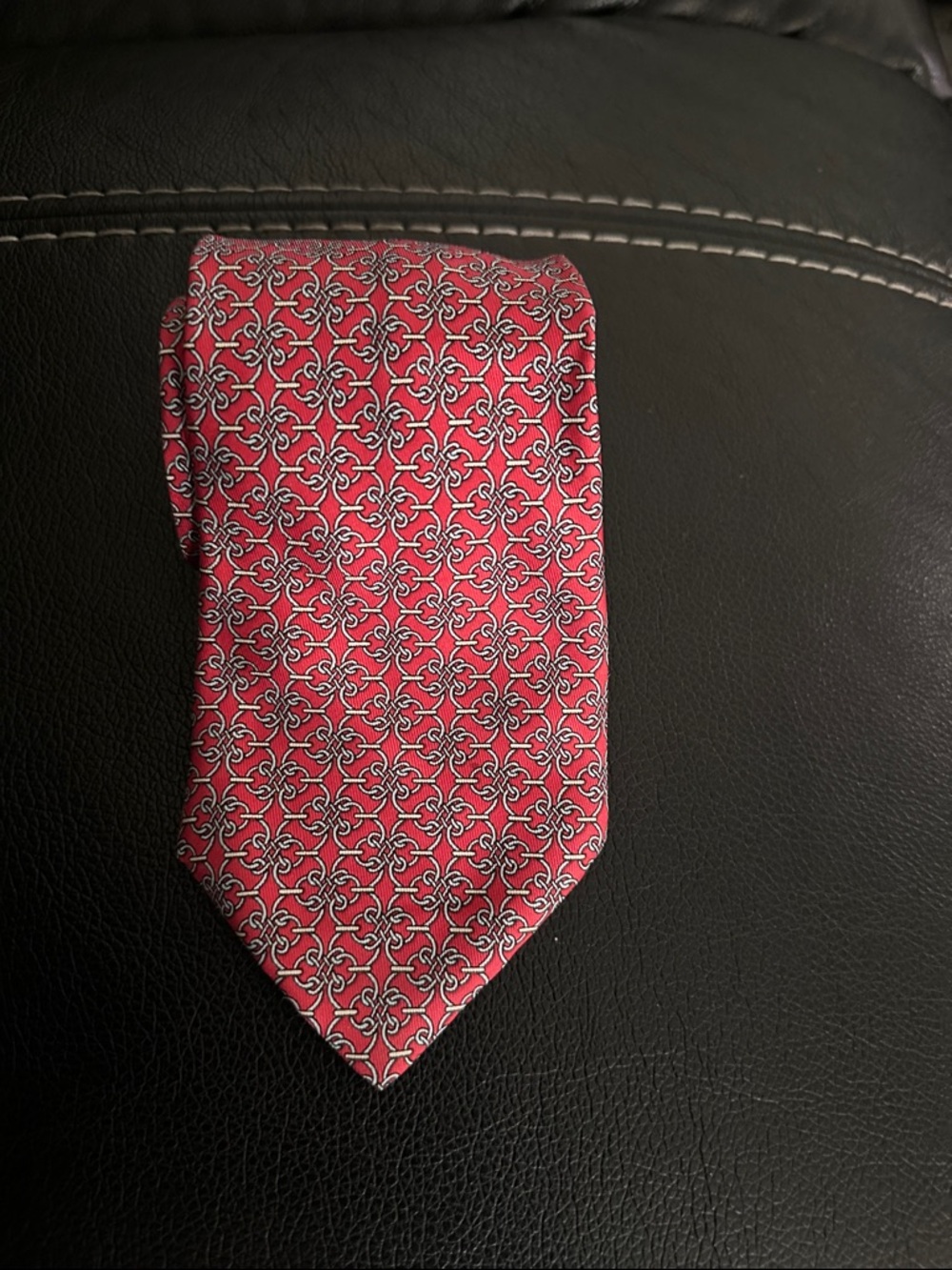 Hermes Red Geometric Silk Tie